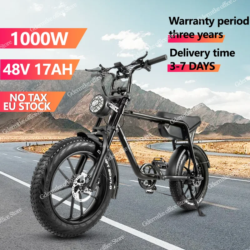 1000W Motor Electric Bike 48V17AH Lithium Battery 20-inch Fat Tire Snow Variable Speed Electric Bicycle  Adult Mountain E Bike