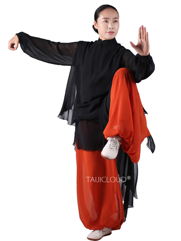 بدلة تاي تشي الصيفية للسيدات - زي كونغ فو من الشاش بطبقة مزدوجة للتمرين والأداء والمتدفق والأنيق