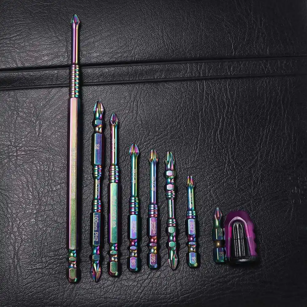 6/8PCS S6 Colorful Titanium Magnetic Batch Head High Hardness Precision Cross Screwdriver Bits Ph2 Impact
