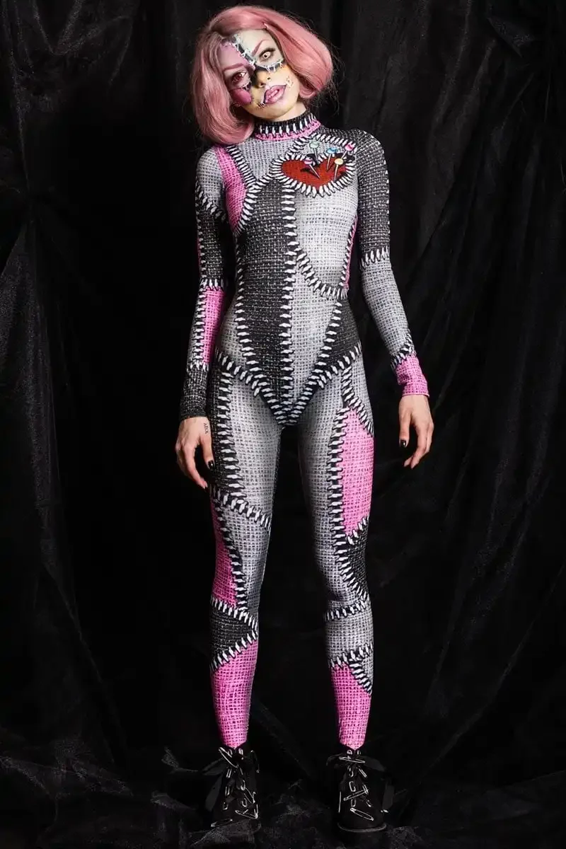 Disfraz de Halloween para mujer, mono Delgado Sexy, Catsuit de retales de payaso, trajes Zentai de carnaval, vestido de lujo