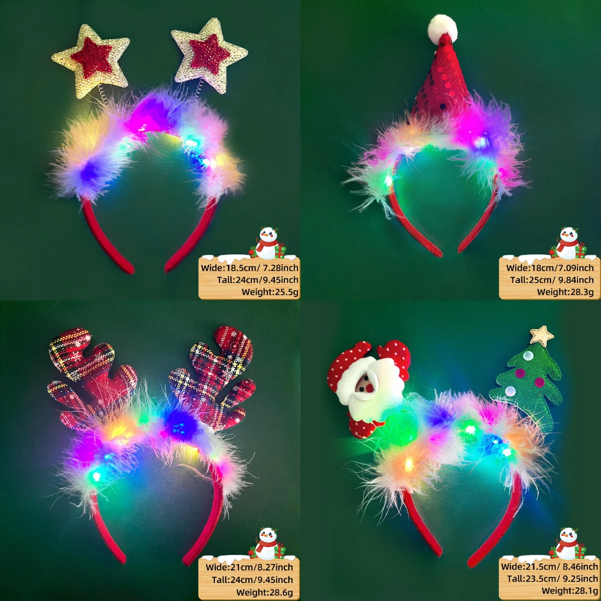 2023 Led Christmas Antler Headband Reindeer Light Up Headband Hair Hoop Children Party Costume Decoration