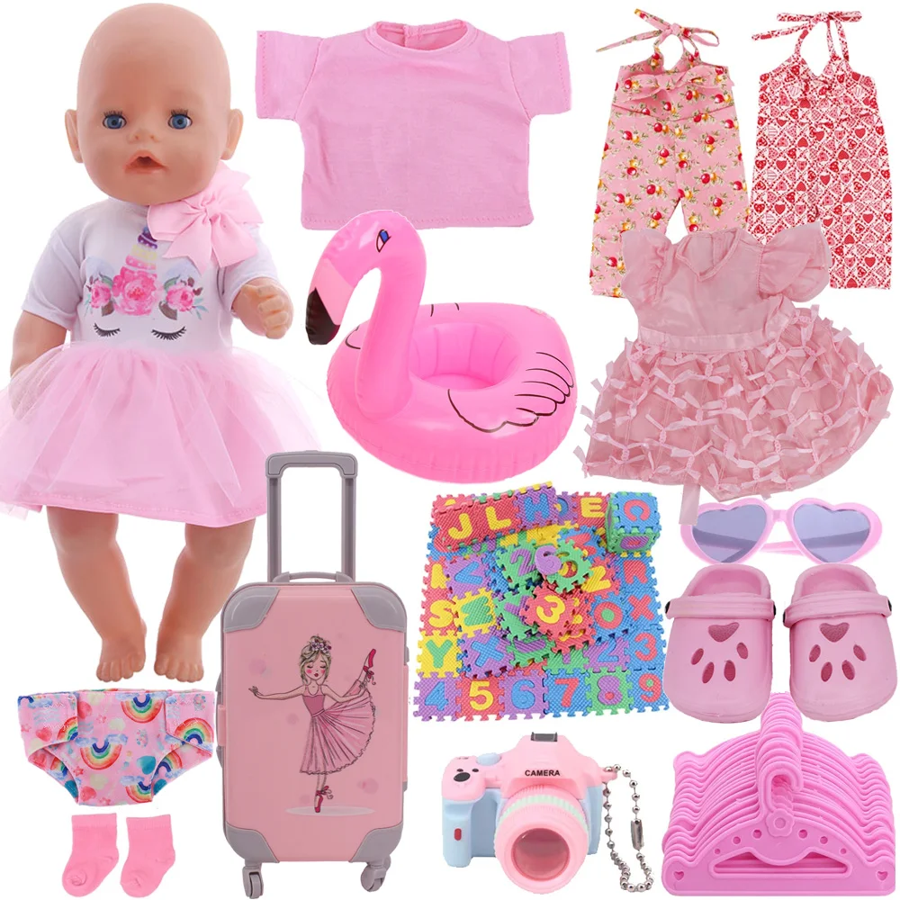 Clothes For Doll Baby Pink Series Dress Swimsuit Fit 18 Inch American Doll& 43Cm Reborn Baby Doll Accessories,Girl's Toys Gifts