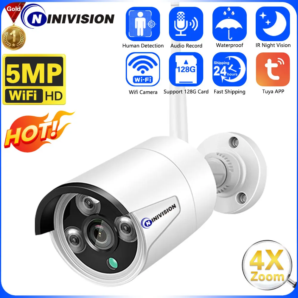 

5MP Tuya Smart Life Home Human Detect Security Camera Audio Outdoor Street Wifi CCTV Infrared Night Vision Bullet Camera Video