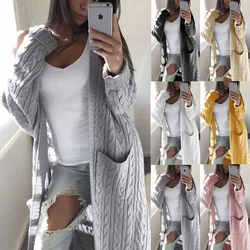 Autumn and winter wise knitwear European and American style long double pocket full body Fried Dough Twists sweater cardigan sha