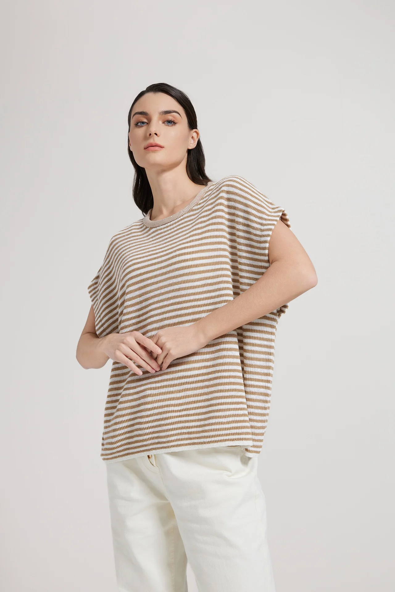 2025 New Autumn Style Elegant Commuting Intellectual Fashionable Collar Diamond Edge Striped Knitted Casual T-shirt