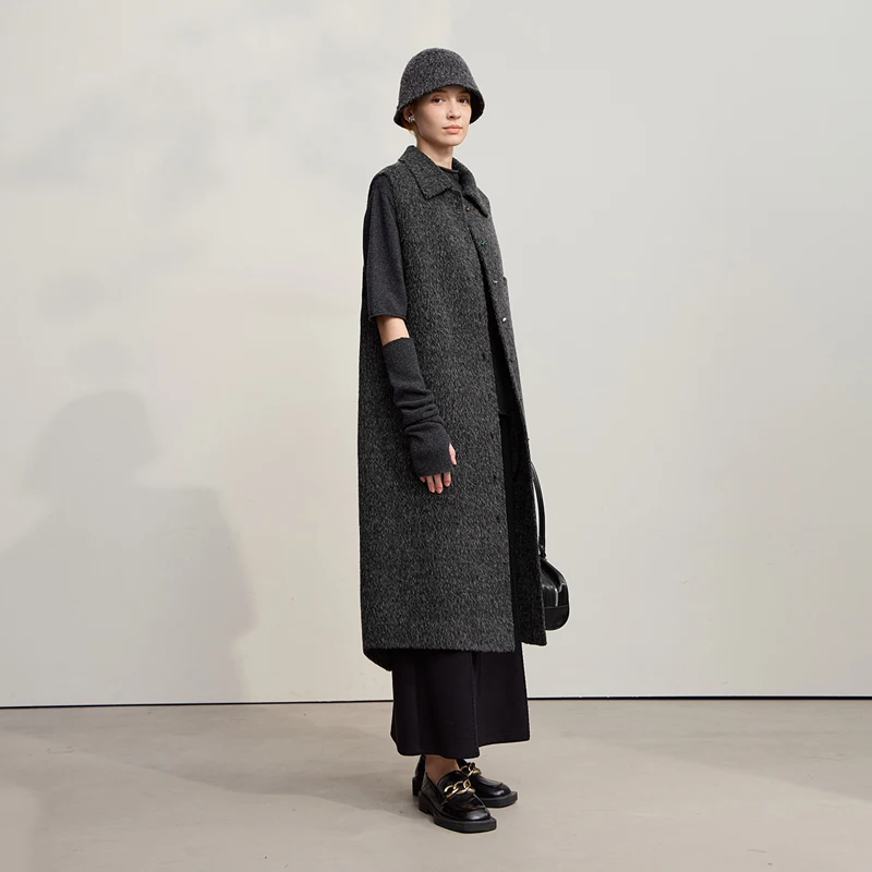 AMII Sleeveless Women's Woolen Coat 2025 Winter New Lapel Vest Wool Double-sided Woolen Coat Women's Warm Versatile Top 12554069