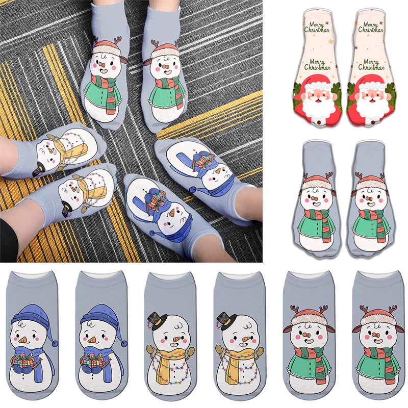 

Fashion Women Short Socks 3D Printing Santa Claus Trend Novelty Low Naked Socks Cute Kawaii Funny Snowman Unisex Socks For Gifts