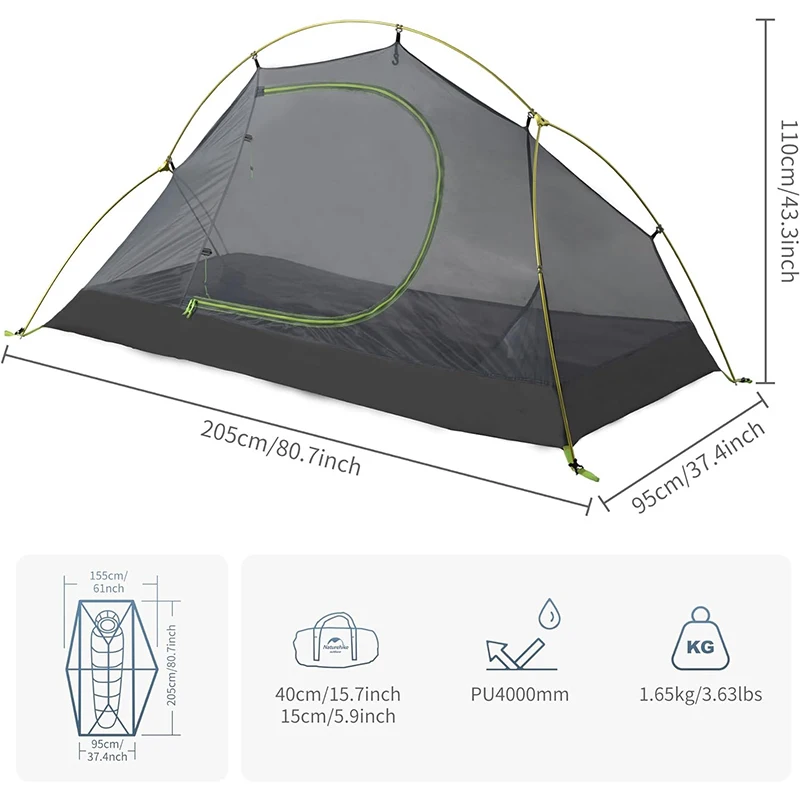 Naturehike-tienda de campaña ultraligera impermeable para una persona, carpa portátil de nailon para ciclismo, senderismo al aire libre, mochilero