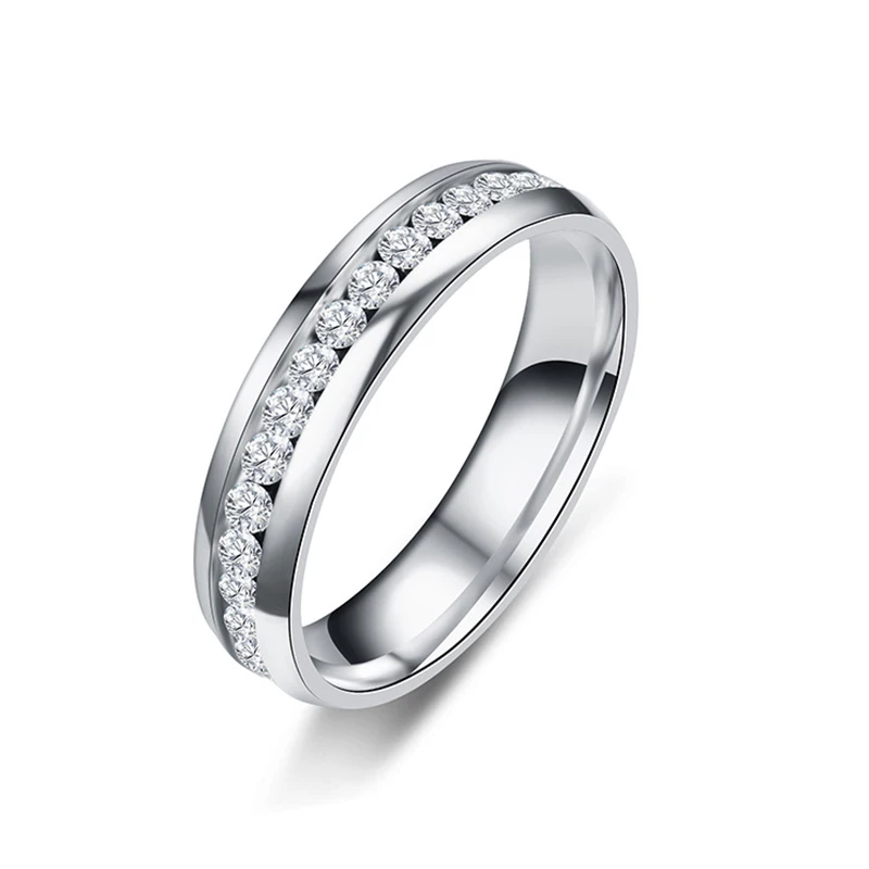 Cute Vintage Stainless Steel Ring Anel Inlay Reinestone Bridal Engagement Wedding Ring for Women Christmas Gift Fashion Jewelry