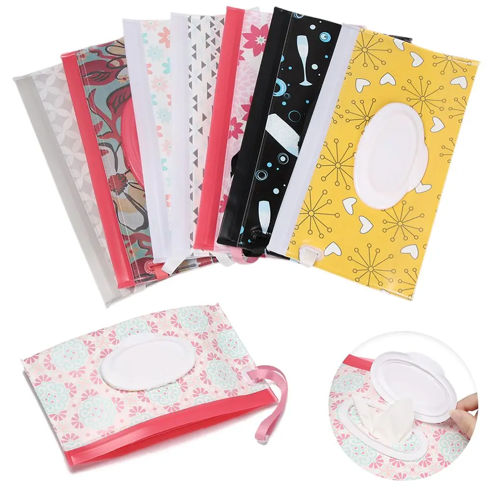 Oligbaby-Sac à lingettes à motif de dessin animé, étui à lingettes réutilisable, boîte à mouchoirs illables, étui à rabat pour livres, accessoires de poussette, quotidien