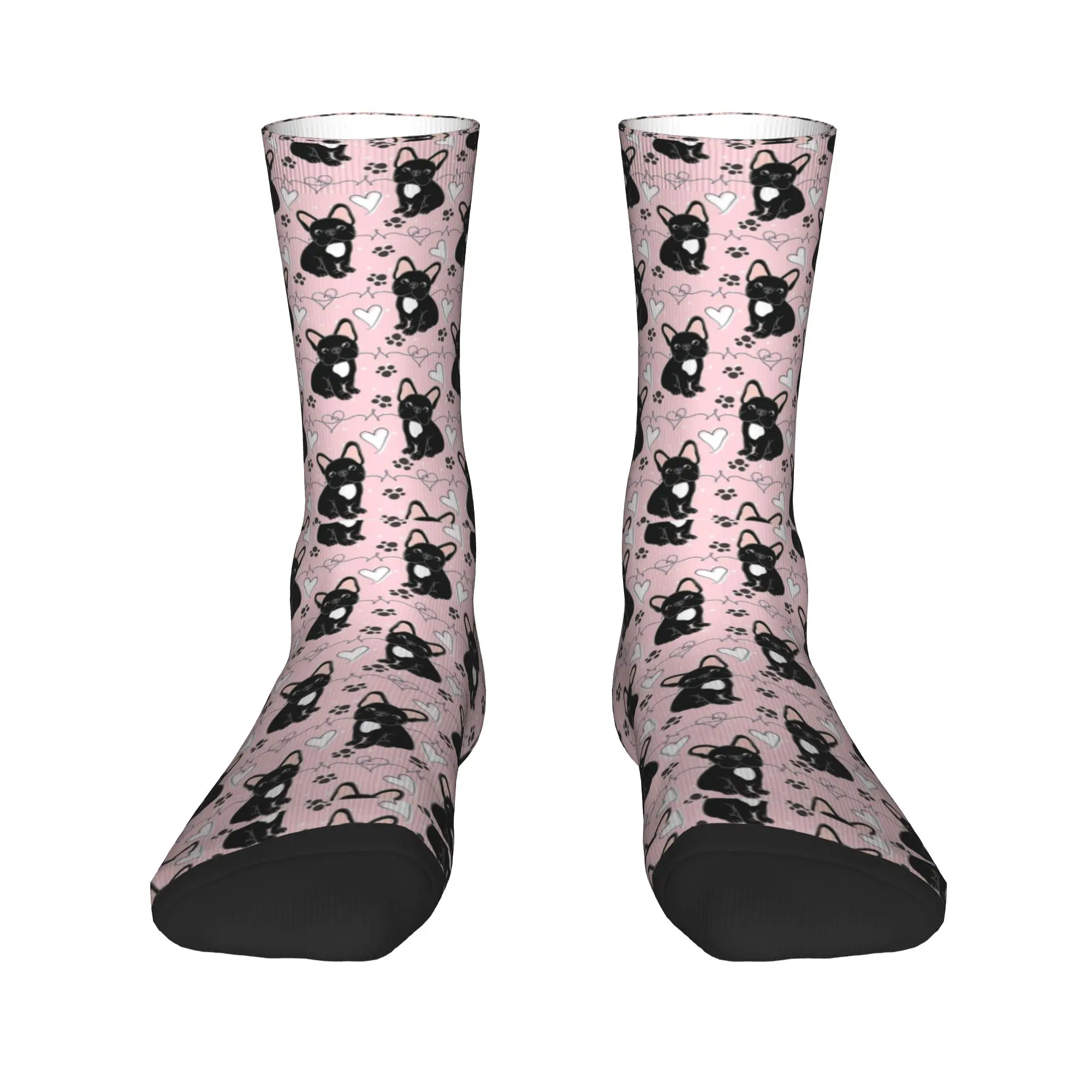 LOVE Frenchie French Bulldog Black and White Casual Stockings Couple Quality Skateboard Socks Spring Printed Non Slip Socks