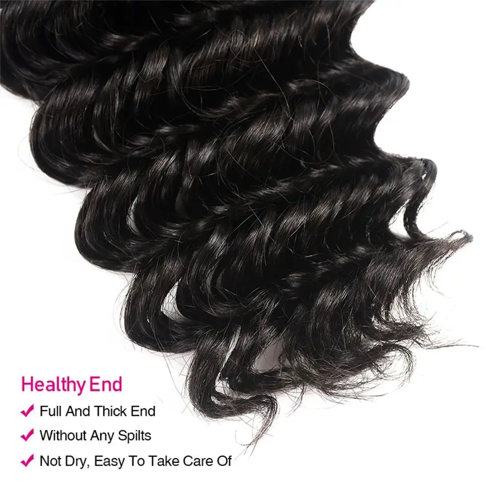 Pacotes brasileiros de cabelo onda profunda, Virgin Hair Weave Bundles, 100% extensões de cabelo humano, extremidade grossa, 1 Pc, 3 Pcs, 4 Pcs