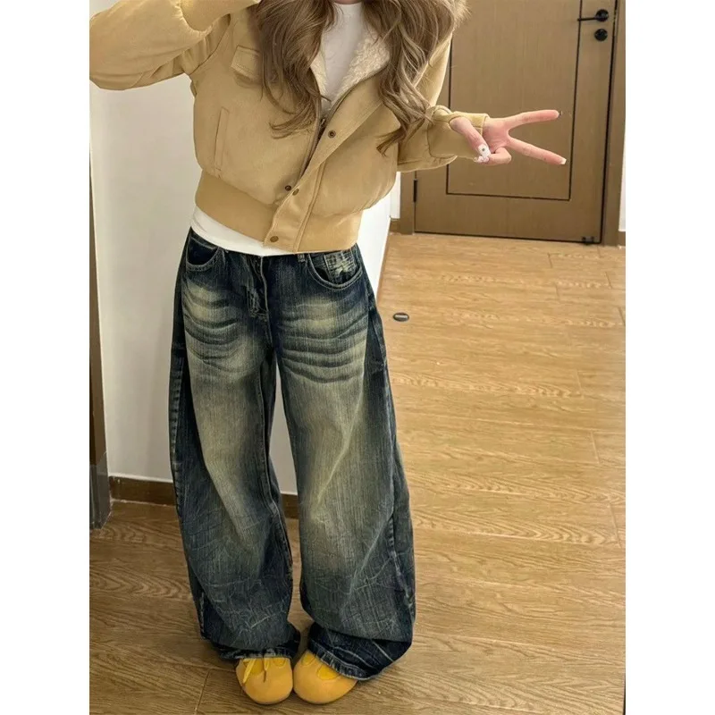 Tall American Retro High Street Washed Scimitar Jeans Women's Spring and Summer New Loose and Thin Mopping Wide Legs