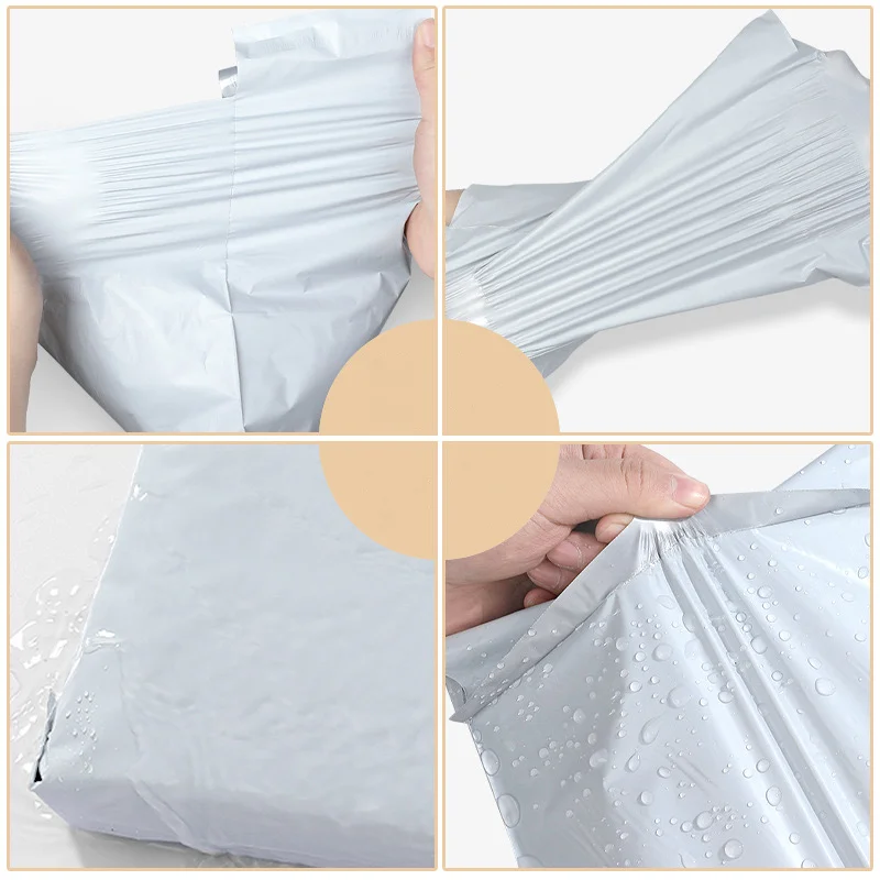 Sacs d'enveloppe d'expédition en plastique, sac de rangement express, sacs d'expédition gris et blanc, sacs d'expédition auto-adhésifs, sac d'emballage de courrier