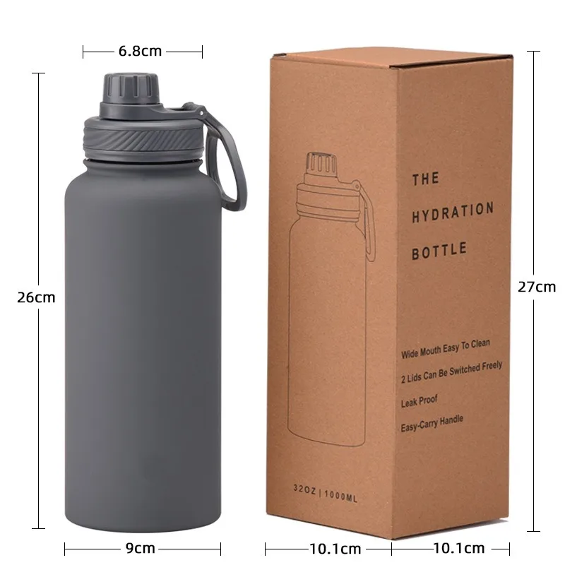 2024 New Stainless Steel Sports Water Bottle Large Capacity 1L American Large Mouth Insulation Cup Portable Outdoor Water Cups