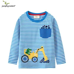 Jumping Meters 2-7T Long Sleeve Cartoon Dinosaurs Embroidery Boys Tshirts Autumn Winter Children's Clothes Long Sleeve Kids Tops