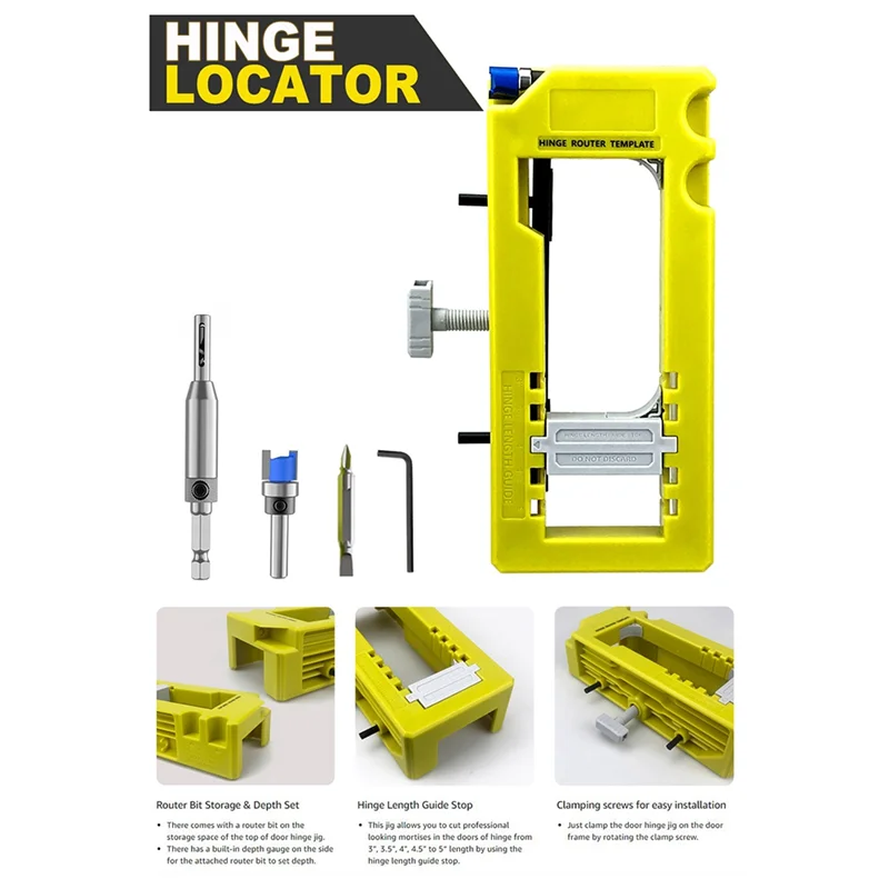 

AT44-Door Hinge Jig Door Hinge Mortiser Hinge Installation Kit Door Hinge Router Mortiser For 3 Inch To 5 Inch Hinges