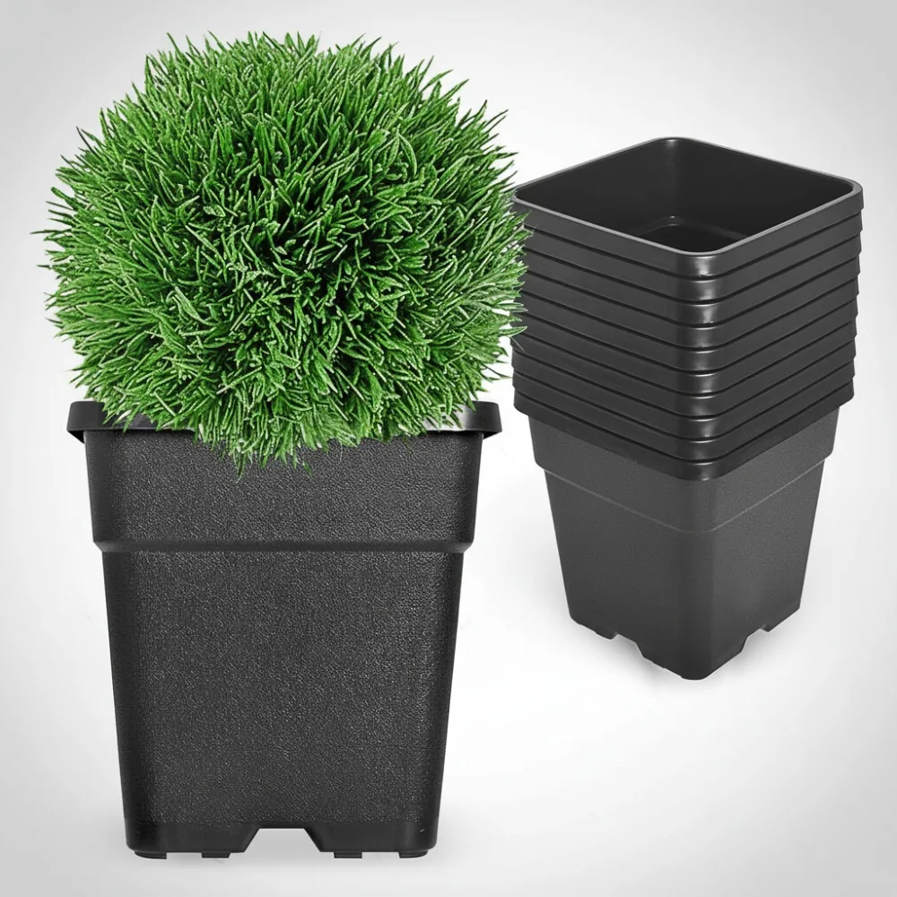 

10-Pack 3 Gallon Square Planter Pots, Durable HDPE Plastic Gardening Containers for Indoor Outdoor Plants