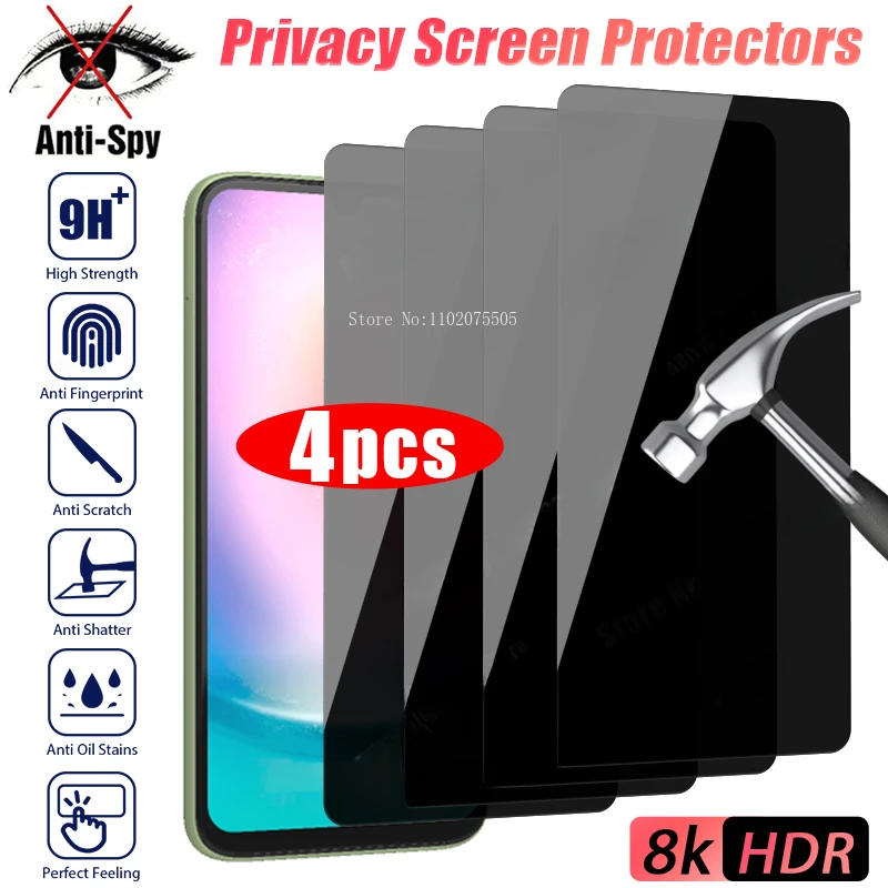 4PCS Privacy Glass for Samsung S10E S20 FE 5G S21 S22 S23 S24 PLUS  Anti-spy Screen Protector for Samsung A12 A51 A52 A50 A70