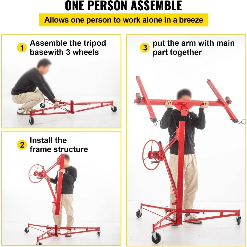 VEVOR Drywall Rolling Lifter Panel, 11ft Sheetrock Lift Drywall Lift, 150lb Weight Capacity Panel Hoist Jack Tool