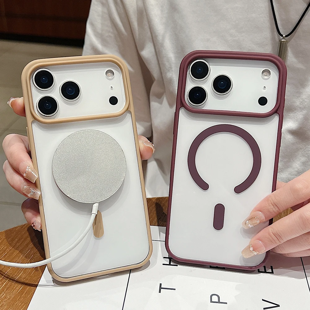 حافظة فاخرة من السيليكون الهجين بلون الحلوى غير اللامع لهاتف آيفون 17 برو ماكس غطاء خلفي صلب شفاف مغناطيسي Magsafe Shell 17Pro
