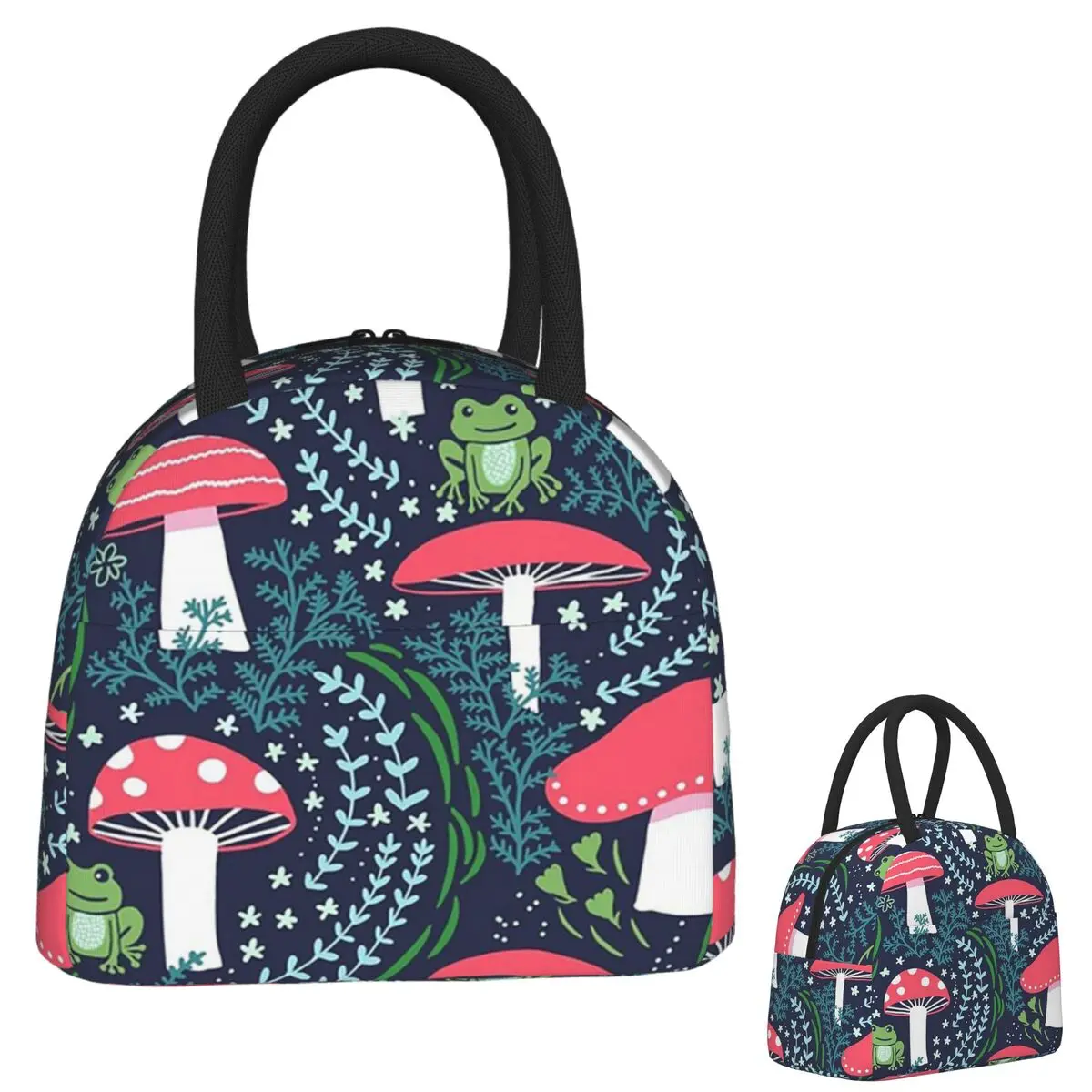 

Mushrooms, Toadstools And Frogs Insulated Lunch Bag for Women Kids Leakproof Food Boxes Thermal Lunch Box Tote
