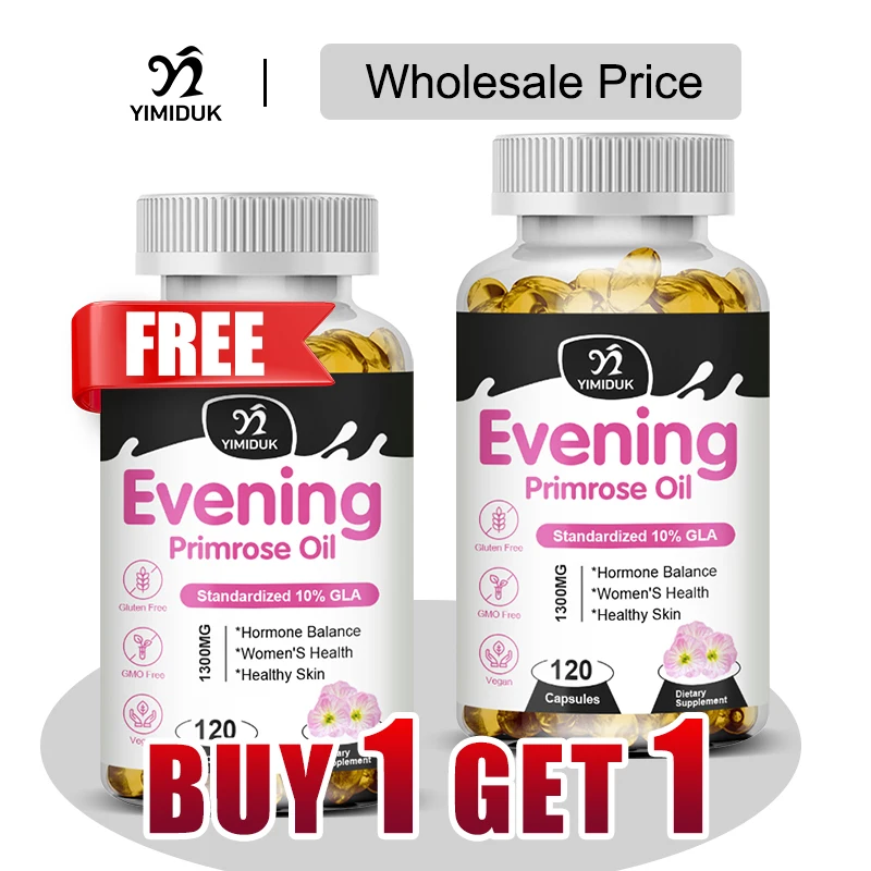 

Buy 1 Get 1 Free! Evening Primrose Oil Supplement, for Relieves PMS & Menopause Symptoms, Skin Health, Reduces Acne & Eczema
