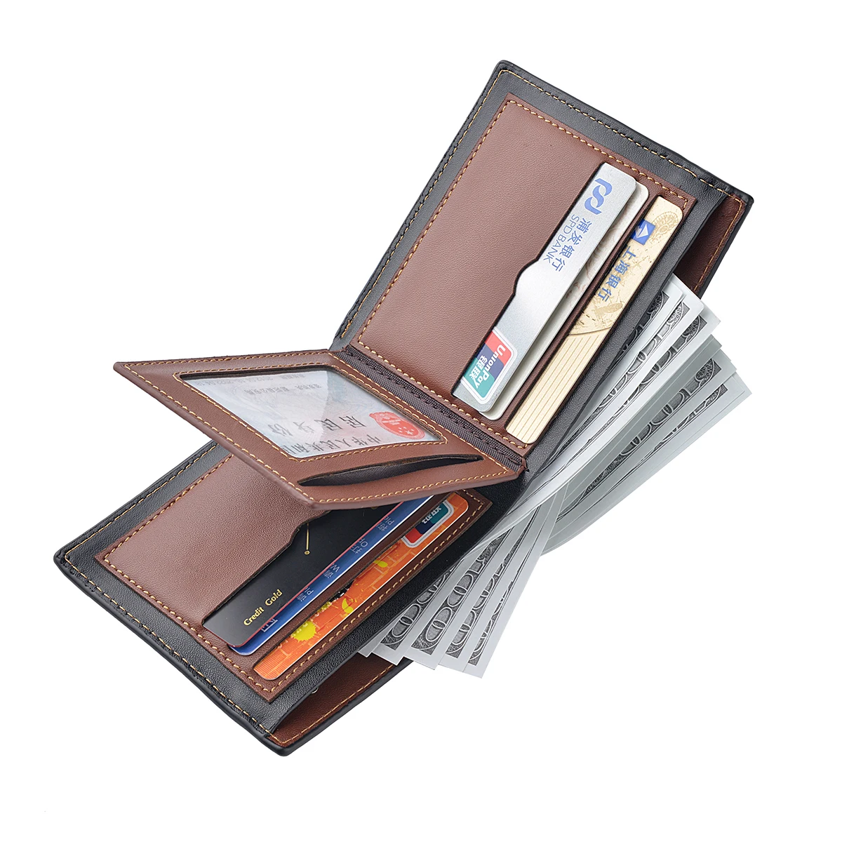 محفظة رجالية قصيرة من جلد البولي يوريثان، نمط مرقع، تصميم جديد شخصي، متعدد الوظائف، حامل بطاقة الائتمان، جيب للعملات المعدنية