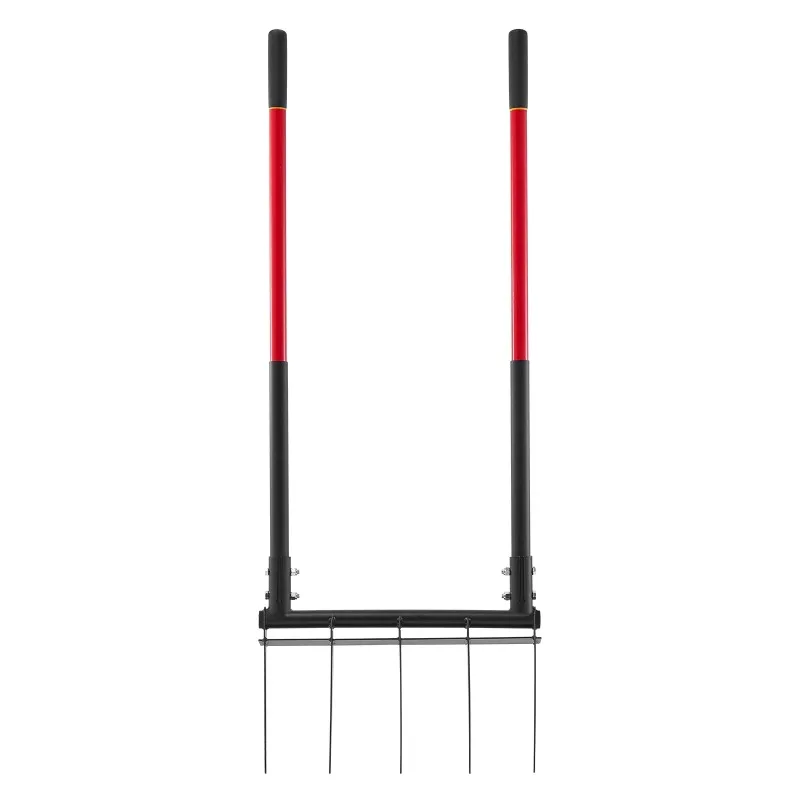 Broad Fork 5Tine Pitchfork w/ Dual Fiberglass Handles Heavy Duty Garden Ergonomic U-Shaped Design Broadfork Hand Tiller