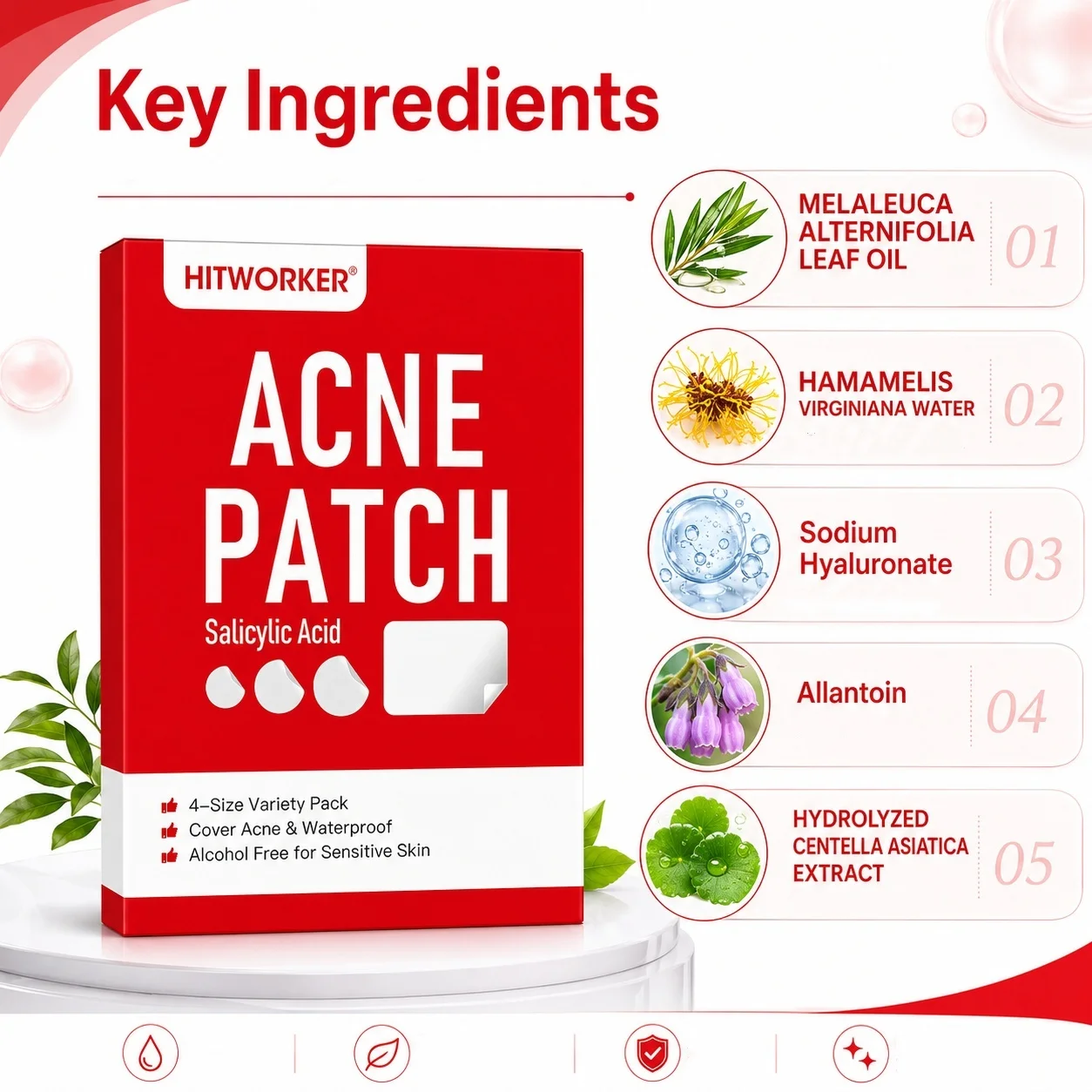 Hydrocolloid Acne Patches, 510 pieces, 4 sizes – High-quality invisible acne patches/concealer. Cleanses pores view 5