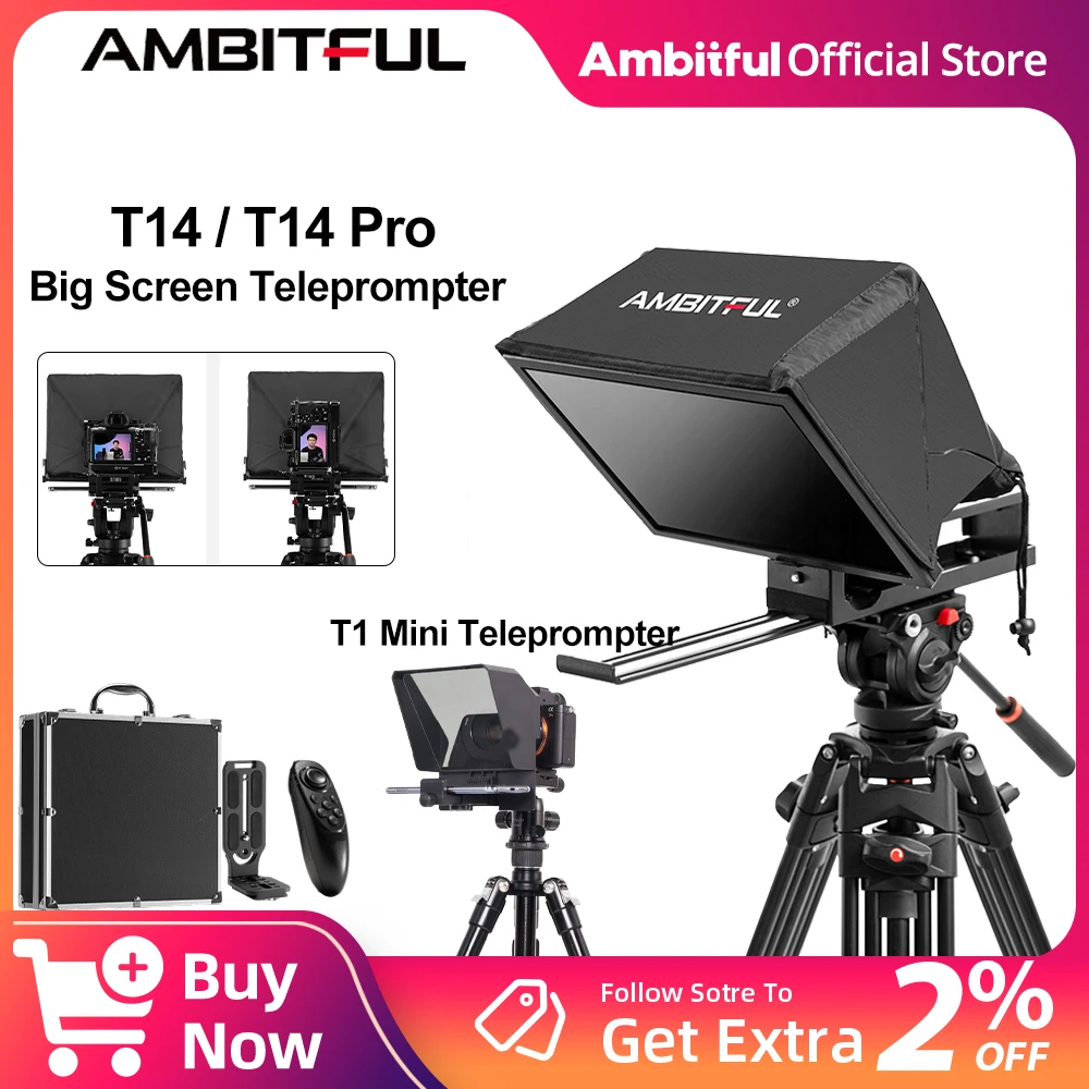 Профессиональный складной телесуфлер Ambitful T14 с большим экраном для телефона, DSLR-камеры, запись видео в реальном времени, мини-телесуфлер T1