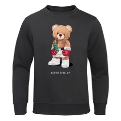 Strong Boxer Teddy Bear Never Give Up Sweatshirt Mens Novelty Loose Top Harajuku Hat Rope Clothes Sport S-Xxxl Hoodie For Men