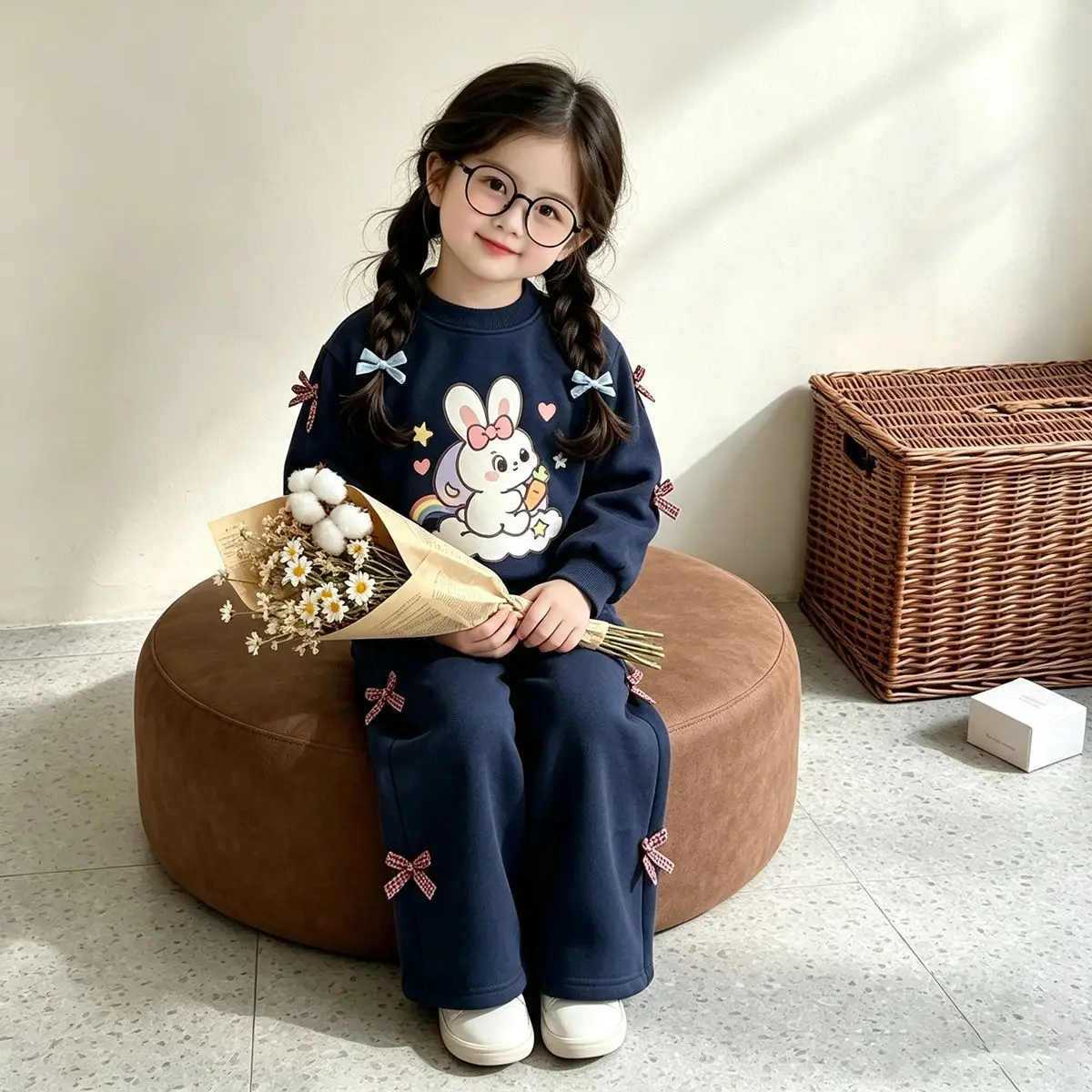 Mädchen Cartoon-Häschen-Sweatshirt & Weitbein-Hosen-Set – 2-teiliges Outfit im koreanischen Stil für ältere Kinder, Frühling Herbst Casual – Detail 10