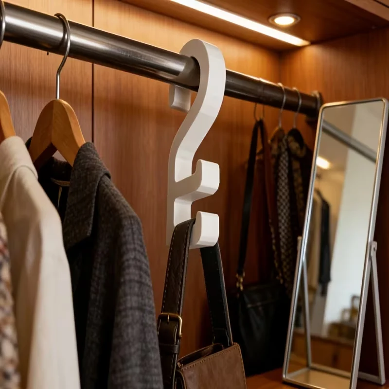 Wardrobe Rod Handbag Hanger Hook White Purse Holder Organizer 3D Multifunctional Closet Storage Rack for Bags Scarves Space