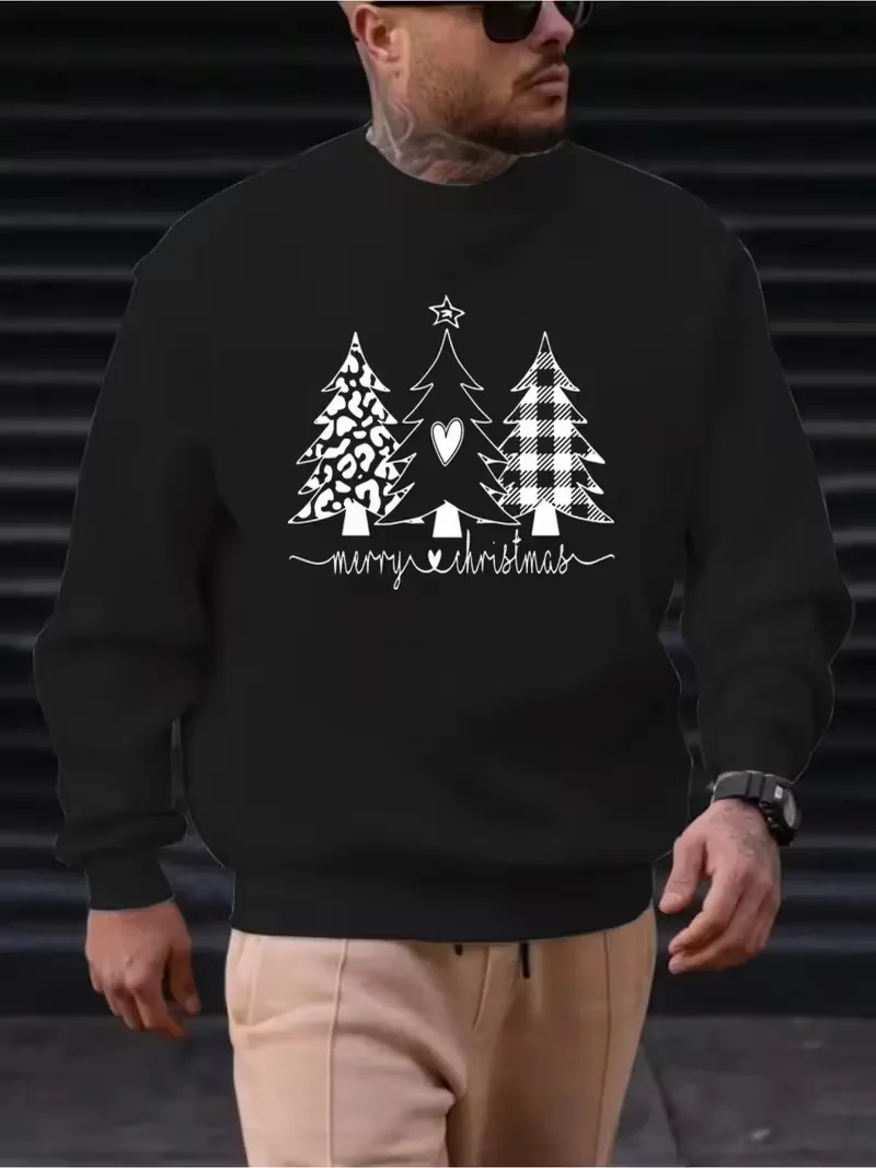 

Мужская толстовка с круглым вырезом, забавный графический принт, черная уличная толстовка с круглым вырезом для повседневной повседневной носки, рождественский длинный рукав