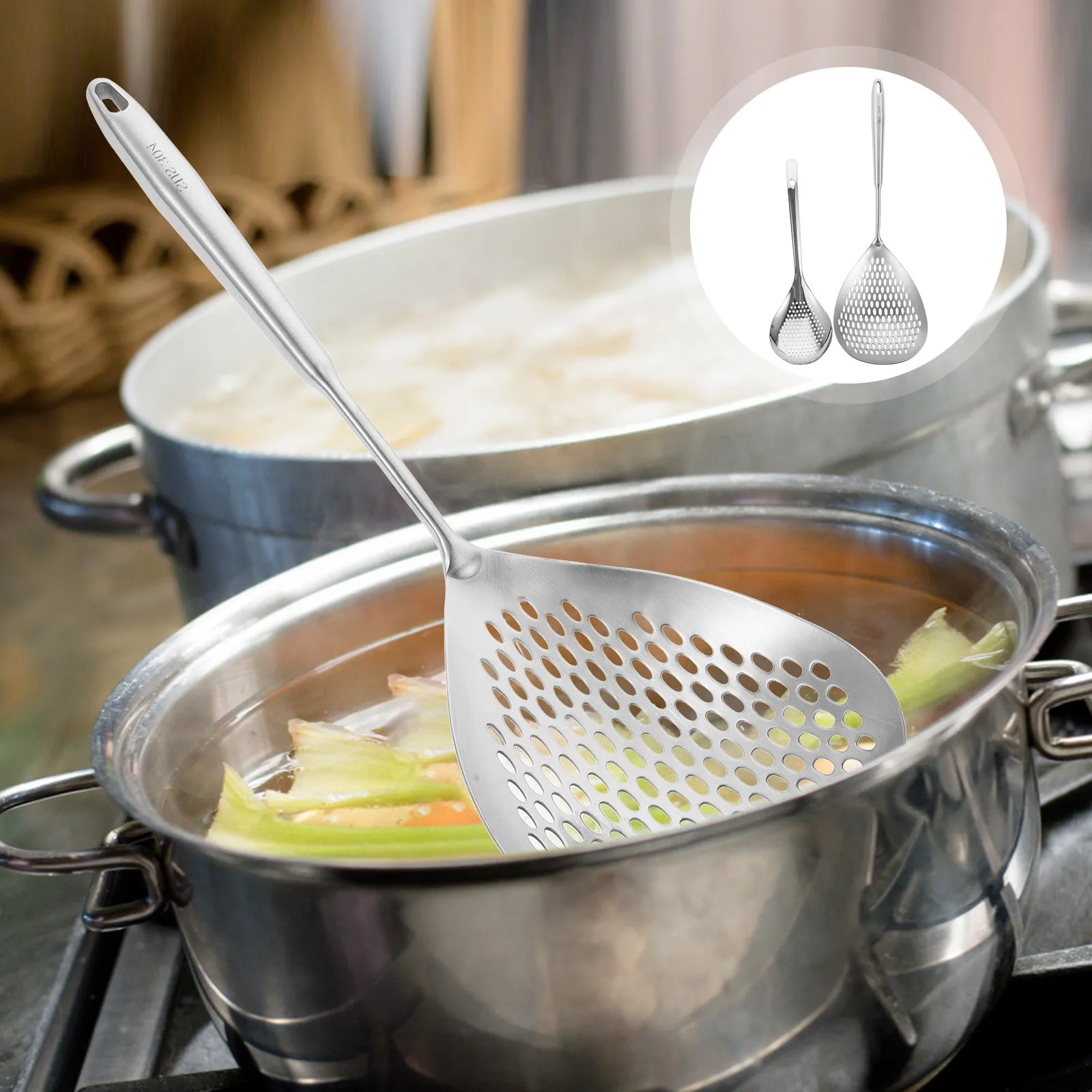 

2Pcs Stainless Steel Colander Spoon Skimmer Slotted Spoon for Fried Food Oil Strainer Kitchen Cooking Tool Noodle Pasta Filter