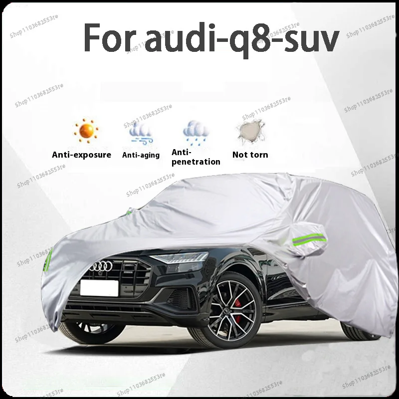 

Чехол для автомобиля Audi Q8 Fit — водонепроницаемый, пылезащитный, солнцезащитный козырек (УФ), снегозащитный | Серебряное полное покрытие с защитой в течение всего дня