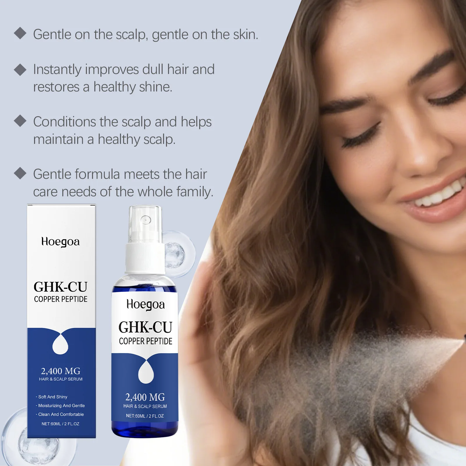 Ghk-Cu Kupferpeptid für Haarwuchs Kopfhaut-Serum Feuchtigkeitsspray Schnell Einziehend Weichheit Glanz Fortschrittliche Nachwuchsbehandlung