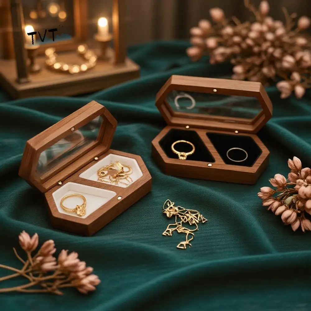 

Fashion Velvet Mini Wood Rings Box Square Necklace Earrings Rings Display Case Wedding Luxury Rings Bearer Box Gifts
