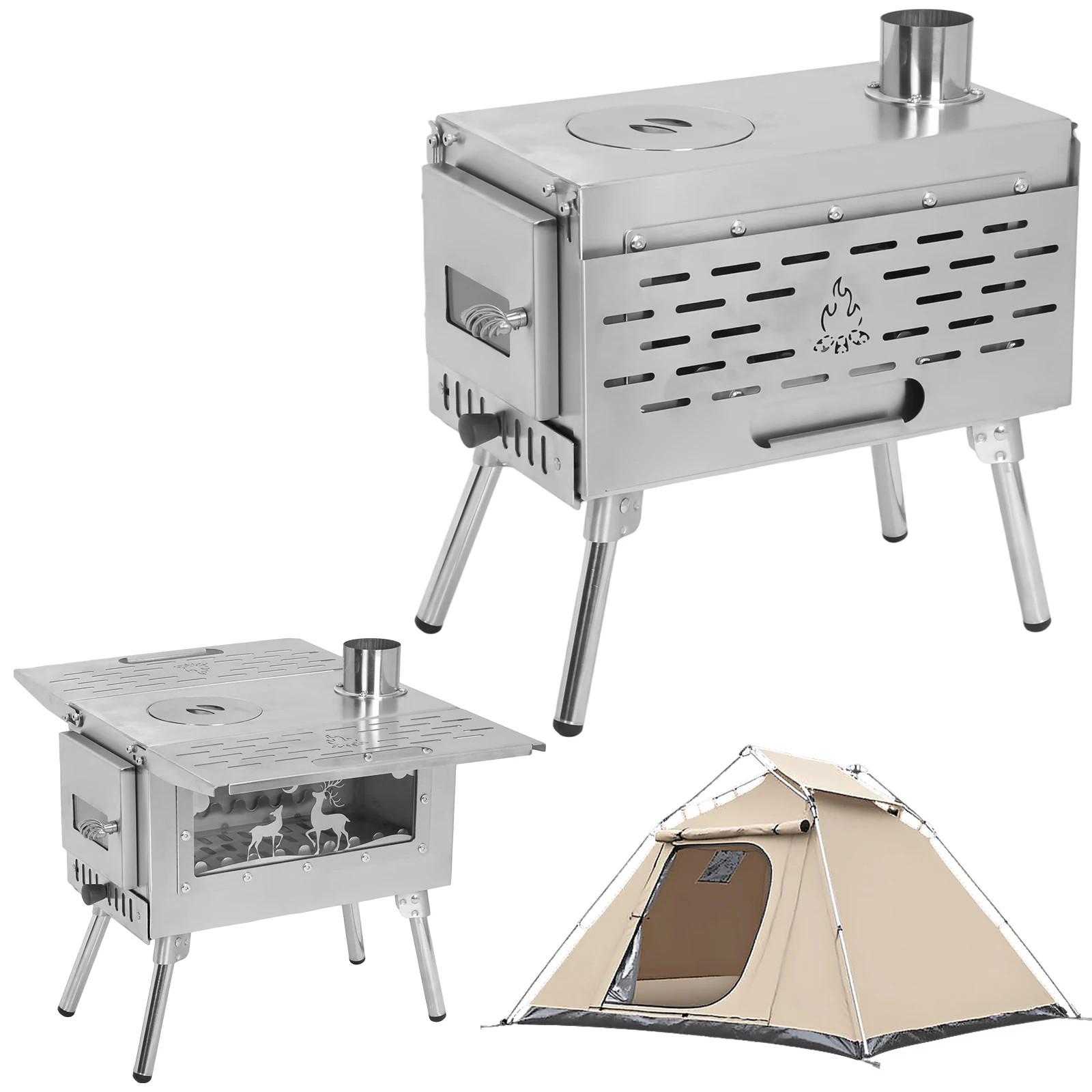 

Wood Burning Tent Stove with Stainless Steel Construction Compact Tent Stove for Outdoor Heating & Cooking Ice Fishing Hunting