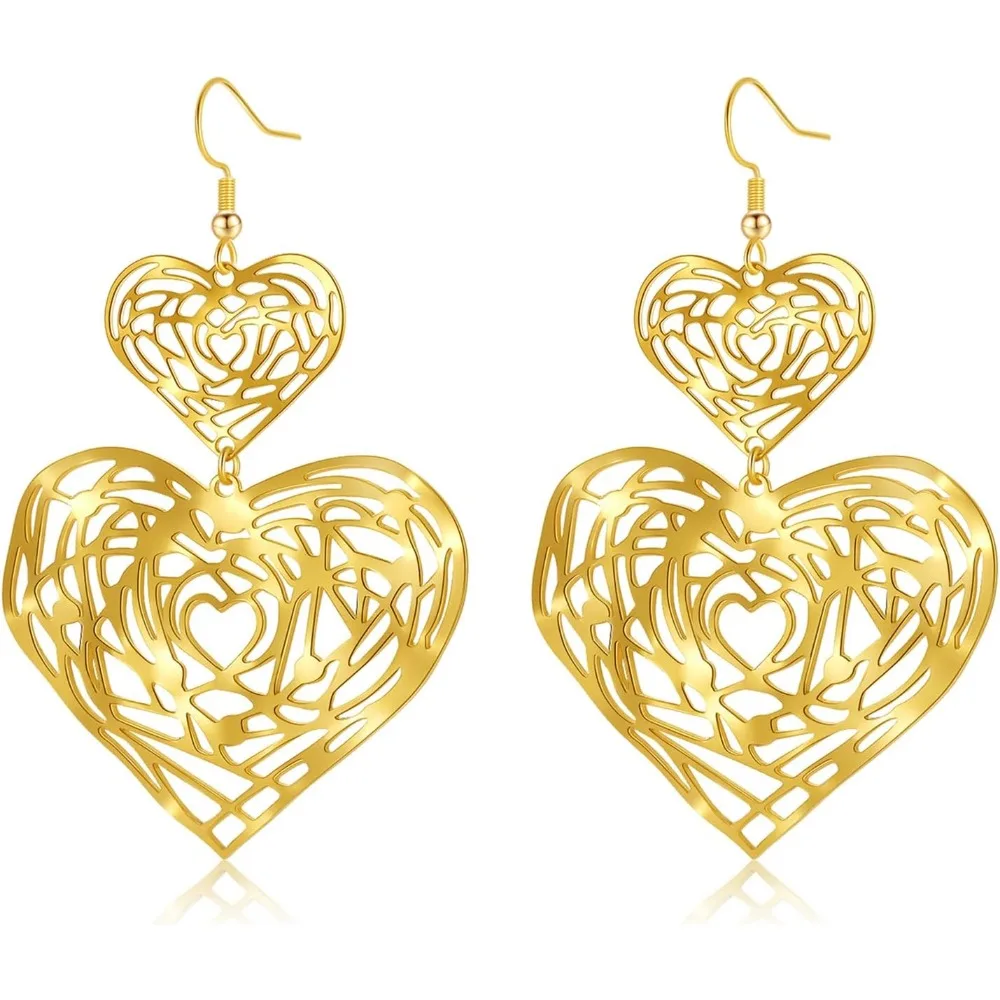 

Large Gold Dangling Bohemian Drop Earrings Handmade Geometric Statement Fish Hook Jewelry for Women
