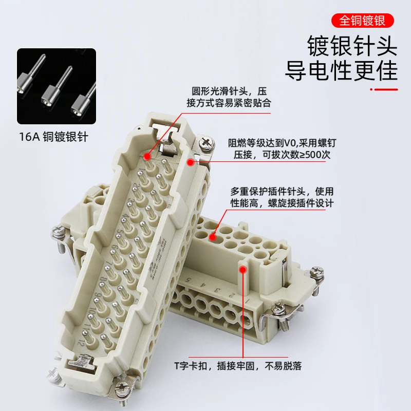 Rectangular heavy-duty connector HE-4 core 6-core 10-core 16-core 20 24-core 32-core 48-core high base open-mounted aviation plu