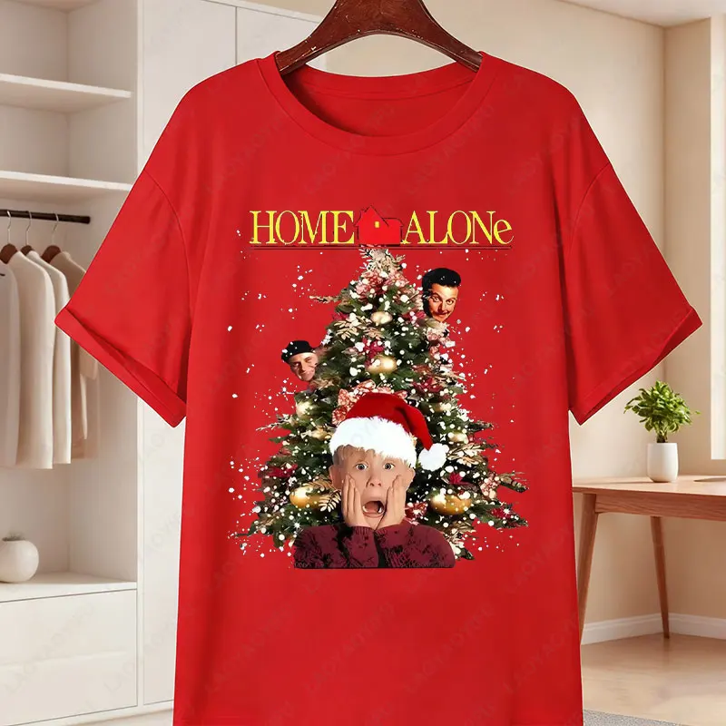الرجال والنساء 90s وحده الفيلم تي شيرت كيفن مكاليستر وشجرة عيد الميلاد عطلة حفلة عادية المحملة لمحبي الحنين الملابس #1