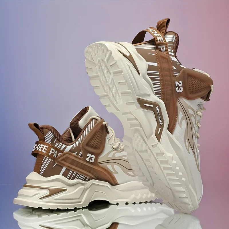 남성용 신상 가을 겨울 신발, 하이컷 두꺼운 밑창 스포츠화, 학생용 가죽 러닝 농구화 대형 사이즈