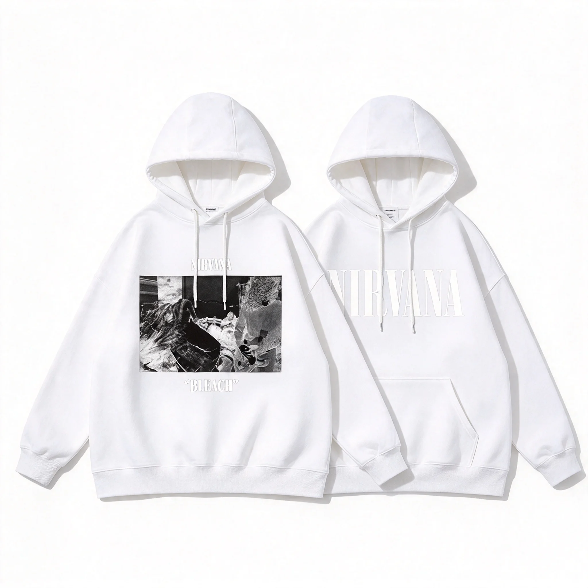 2026 Oversized Hoodie Crewneck Sweatshirt, Vintage Black White Collage Graphic Pullover, Streetwear Casual Long Sleeve Hoodie