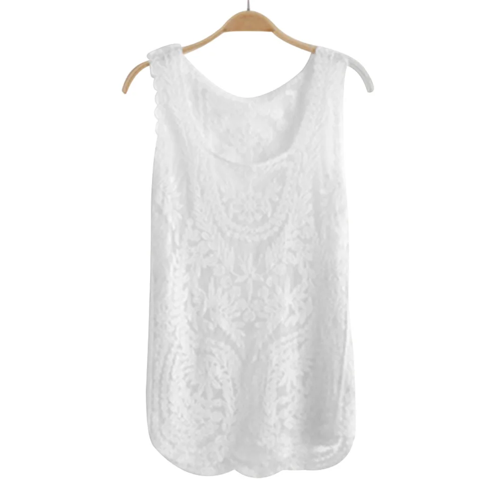 

Polyester Sleeveless Round-Neck Tank Top for Women with Embroidered Lace Crochet and Openwork Ventilation for Daily Wear