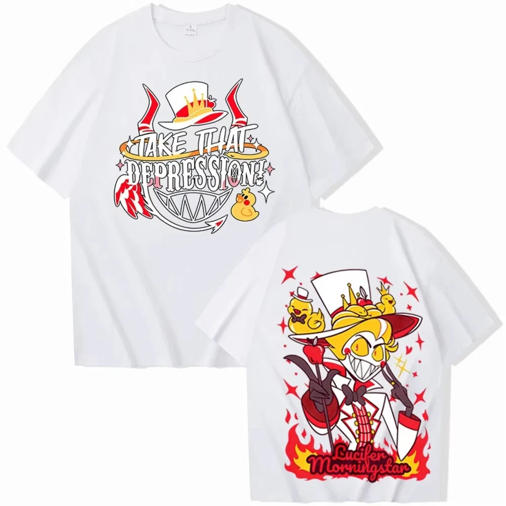 Hazbin Hotel Lucifer Grafik-T-Shirt aus gewaschener Baumwolle, Unisex, Oversized, trendig, kurzärmelig, Harajuku Streetwear, lässige Oberteile – Detail 4