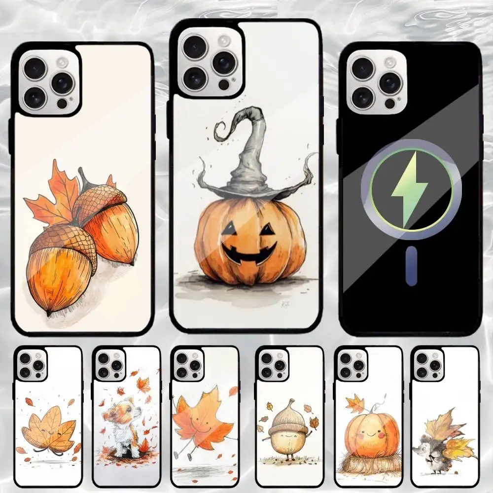 

A-Autumn cartoon Phone Case For iPhone17,16,15,14,13,12,11 Plus,Pro Max Black For Magnetic Wireless Charge Cover