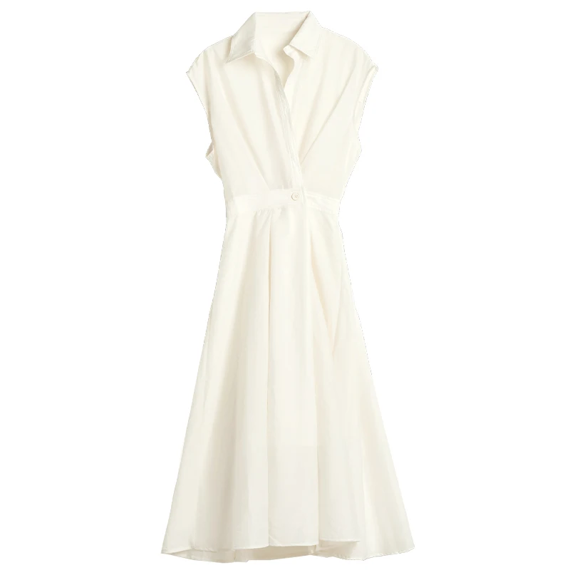 OLrain Donna Estate Lyocell Camicia Abiti 2025 Elegante Donna Vintage Manica corta Svasato Abito longuette Robe Femmes O57XL93151
