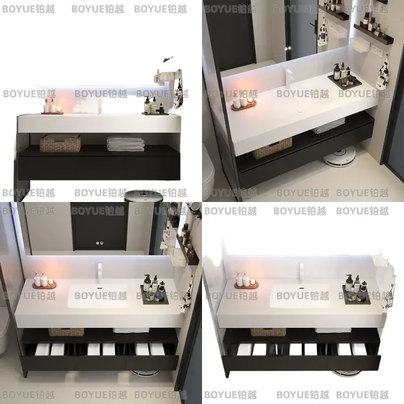 Luxury Sintered Stone Integrated Basin Bathroom Vanity Cabinet Modern Wall Mounted Washbasin Unit with Sink for Restroom